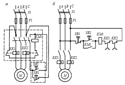 Принципиальная электрическая схема управления асинхронным электродвигателем