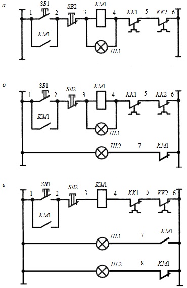 Схемы сигнализации положения электродвигателя