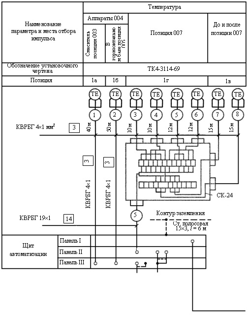 Фрагмент исполнения схемы подключения (схемы внешних проводок)